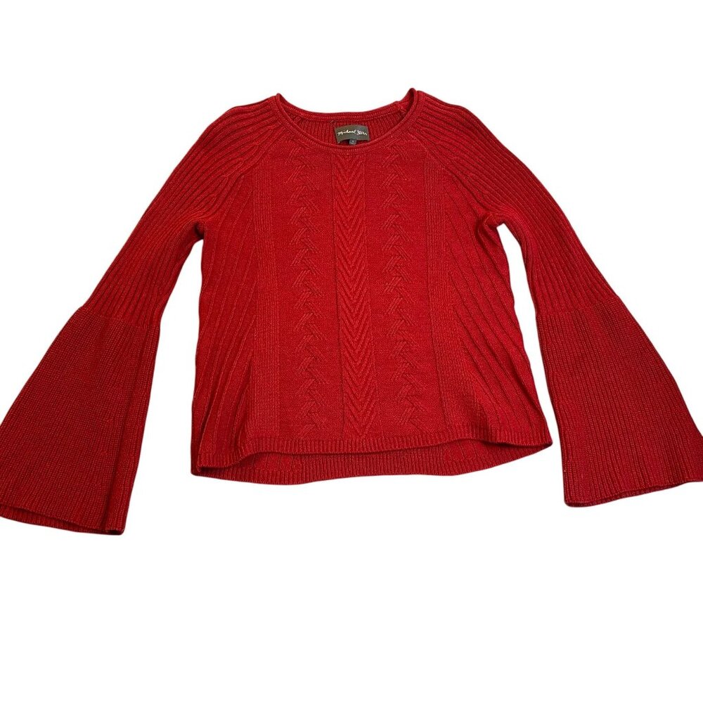 Michael Stars Women's Whimseygoth Sweater Small Red Cable Knit With Bell Sleeves